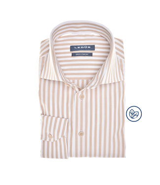 Ledûb modern fit overhemd beige gestreept