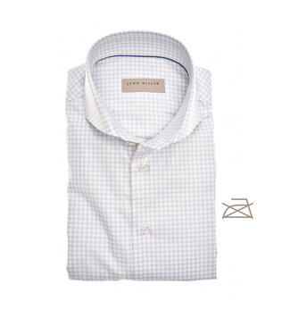 John Miller slim fit strijkvrij overhemd lichtgrijs ruit