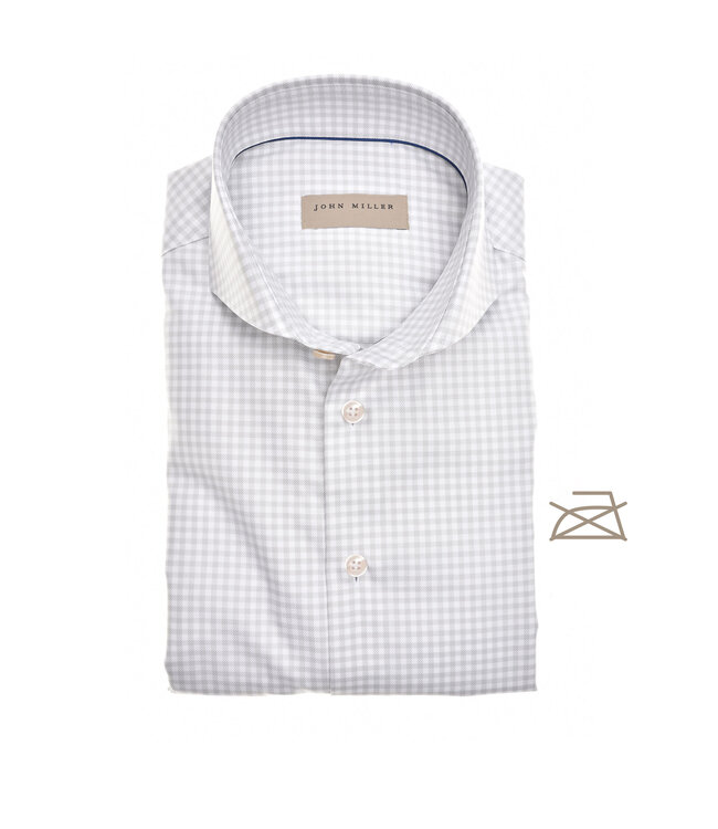 slim fit strijkvrij overhemd lichtgrijs ruit