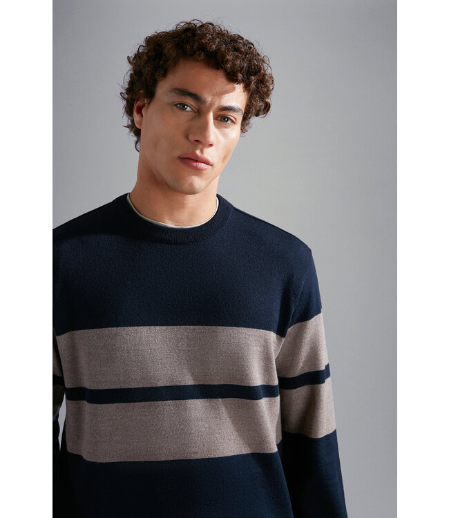 wollen ronde hals trui beige balk