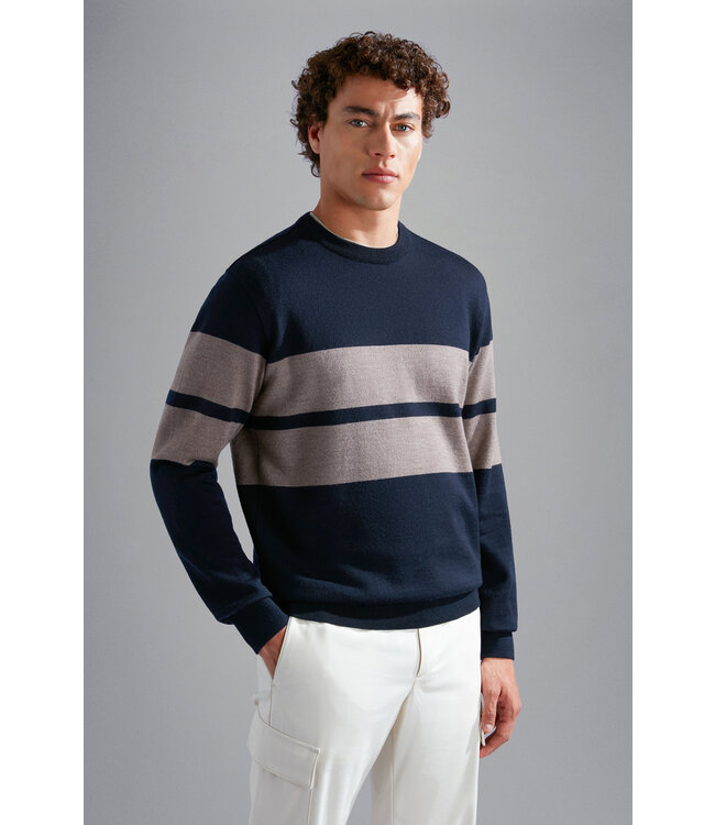 wollen ronde hals trui beige balk