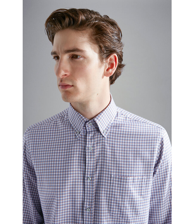 regular fit overhemd blauw bruin ruit