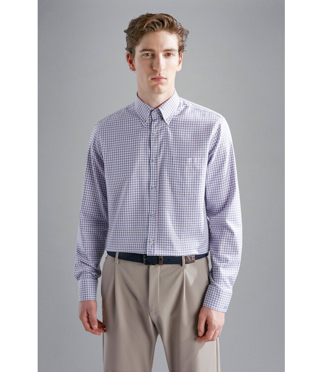 regular fit overhemd blauw bruin ruit