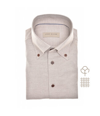 John Miller tailored fit flanel overhemd lichtbruin