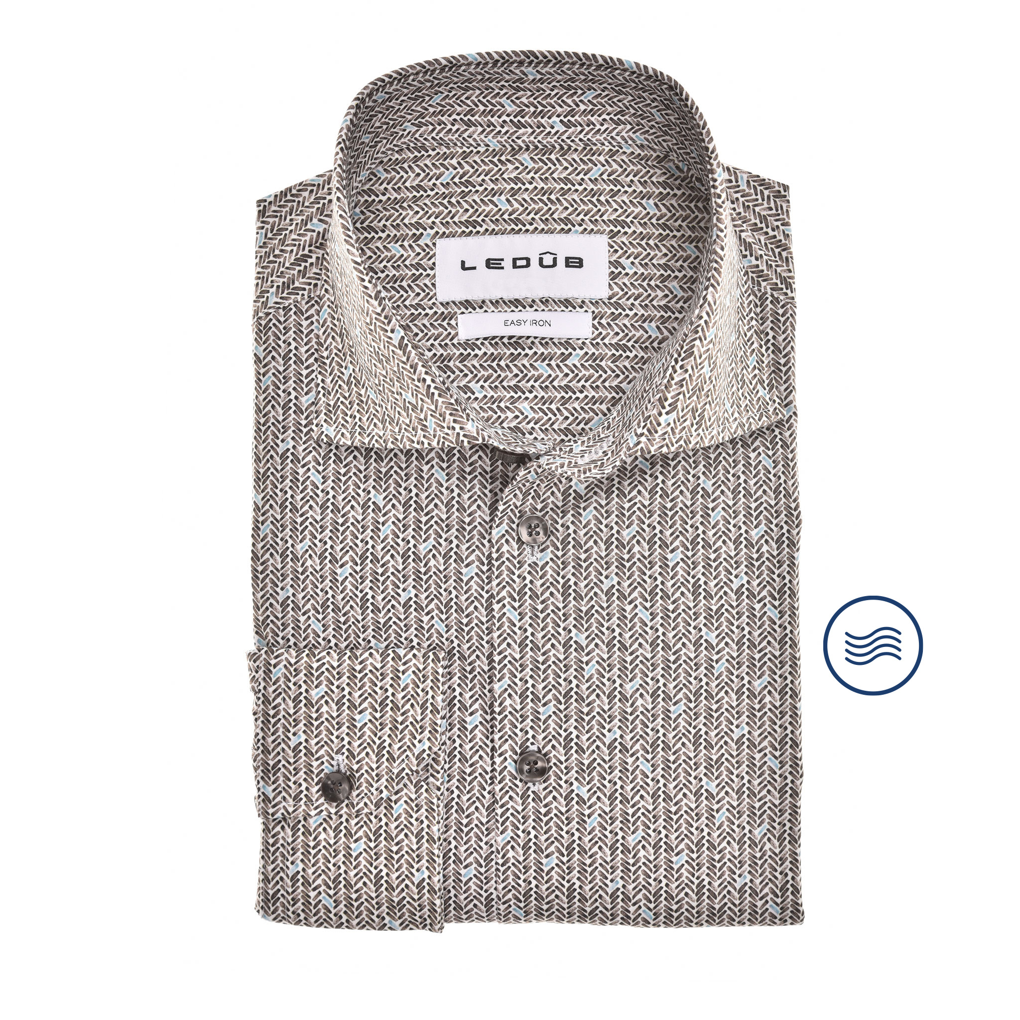 Ledub modern fit overhemd bruin print 0142595 680 Tim Menswear