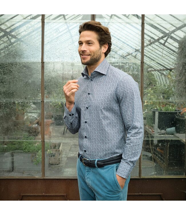 modern fit overhemd blauw print
