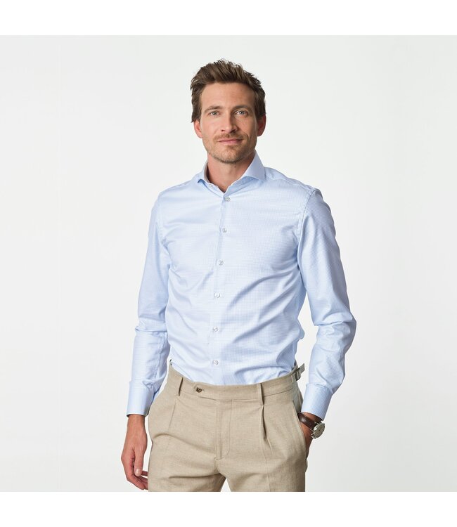 slim fit overhemd lichtblauw ruitje