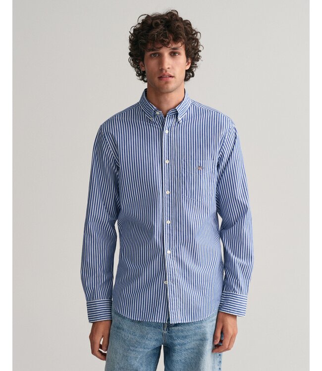 regular fit poplin overhemd blauw streep