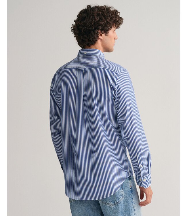 regular fit poplin overhemd blauw streep