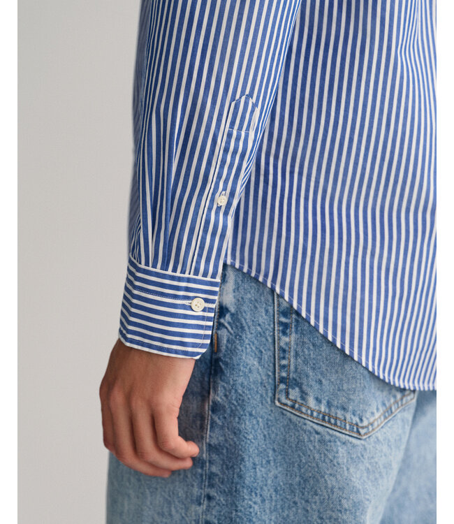 regular fit poplin overhemd blauw streep