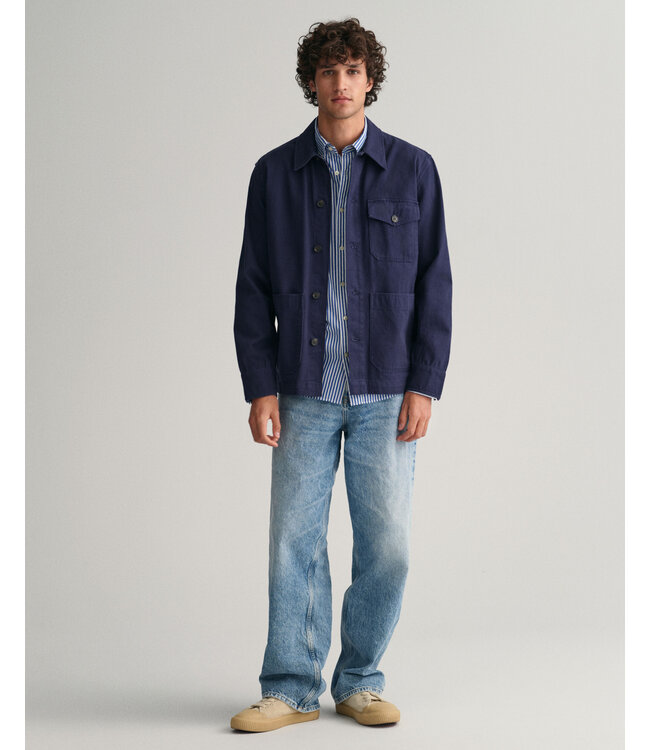 regular fit poplin overhemd blauw streep