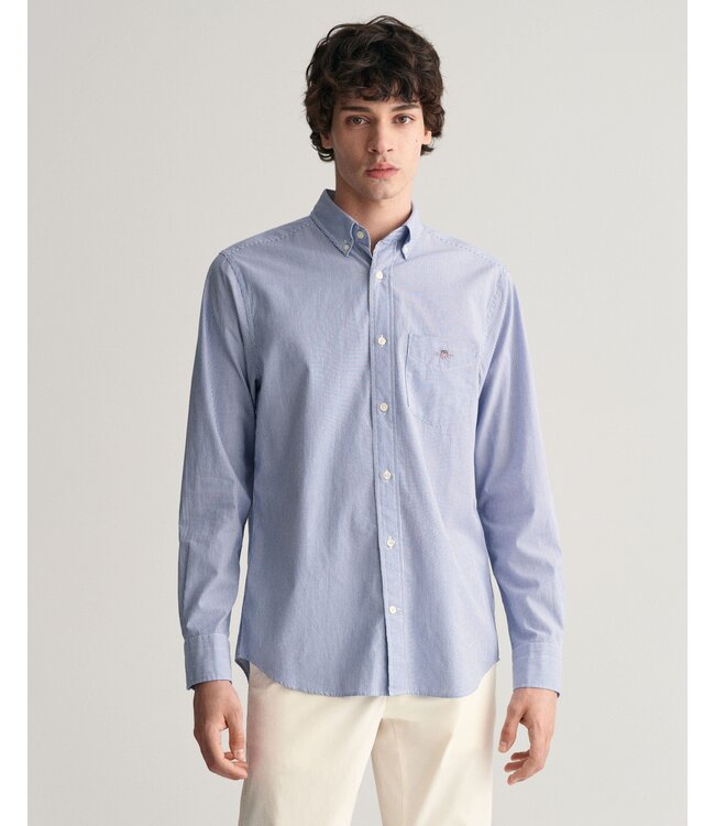 regular fit poplin overhemd blauw streep