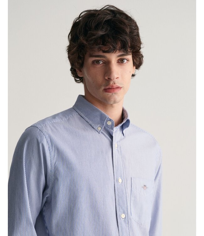 regular fit poplin overhemd blauw streep