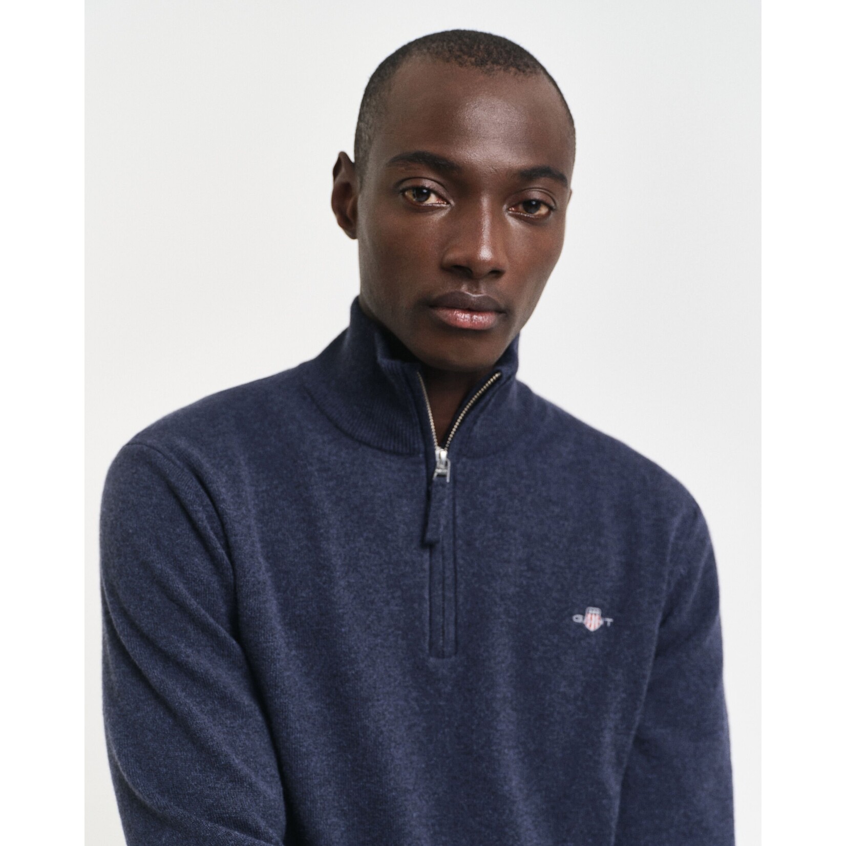 GANT lamswollen trui met rits marine melange