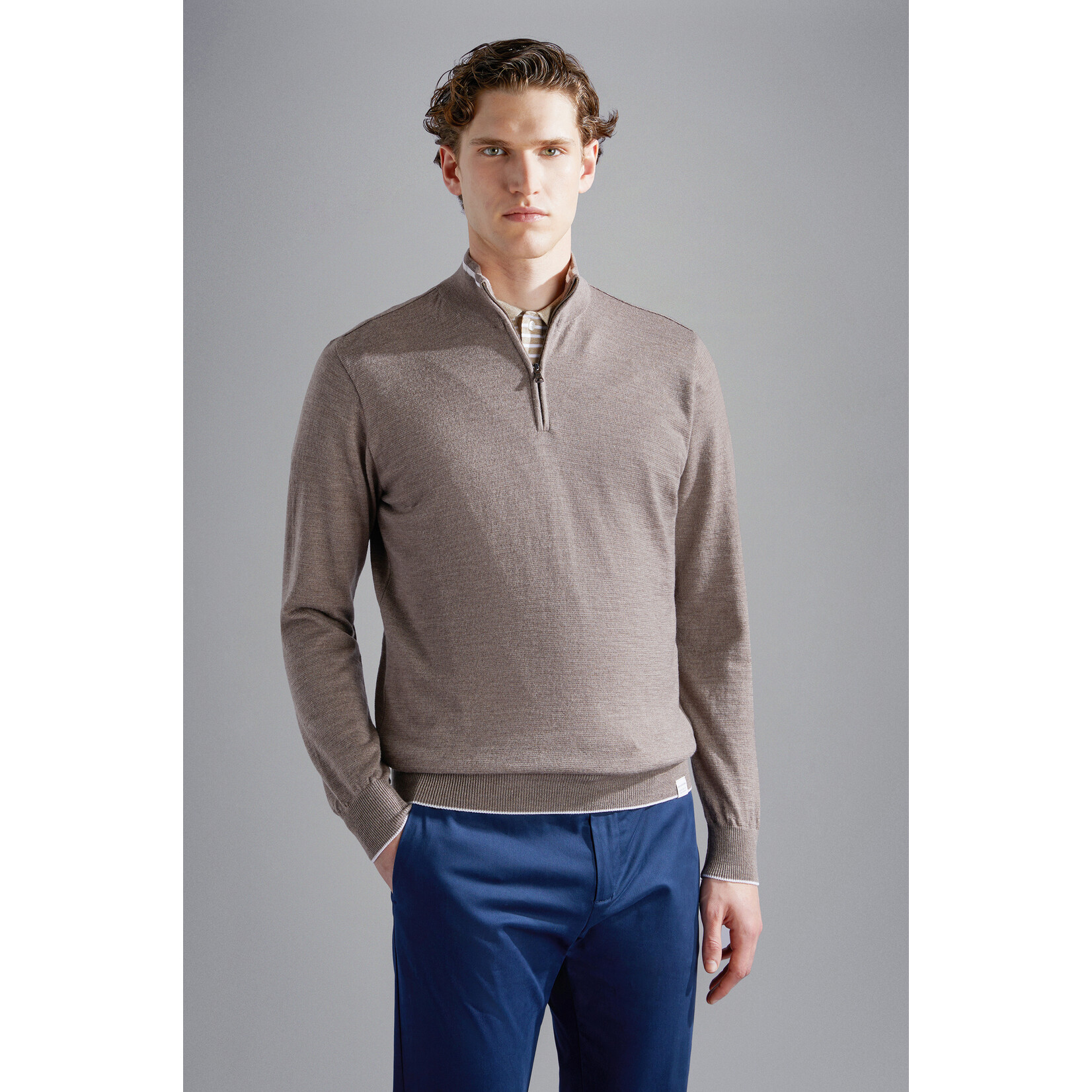 Paul Shark wollen trui met korte rits beige