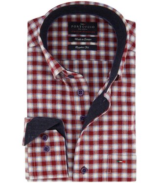 Portofino regular fit flanel overhemd rood ruit