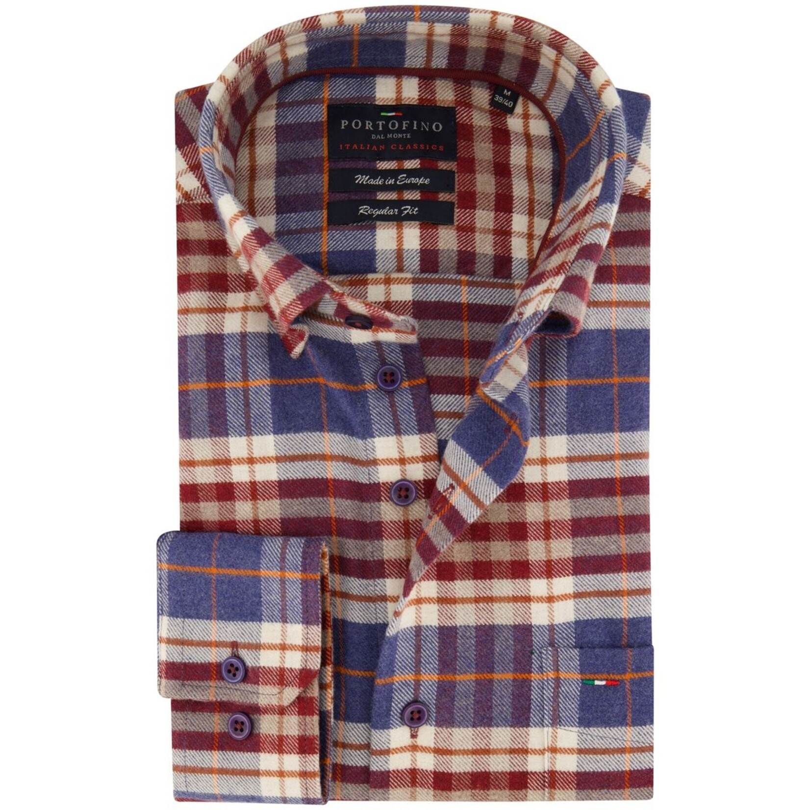 Portofino regular fit flanel overhemd rood ruit