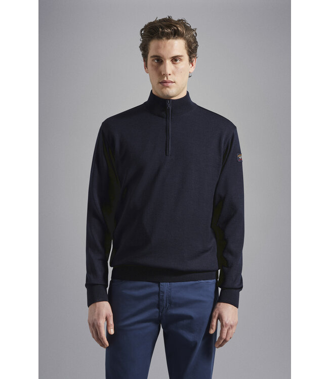 merino wollen zip trui marine