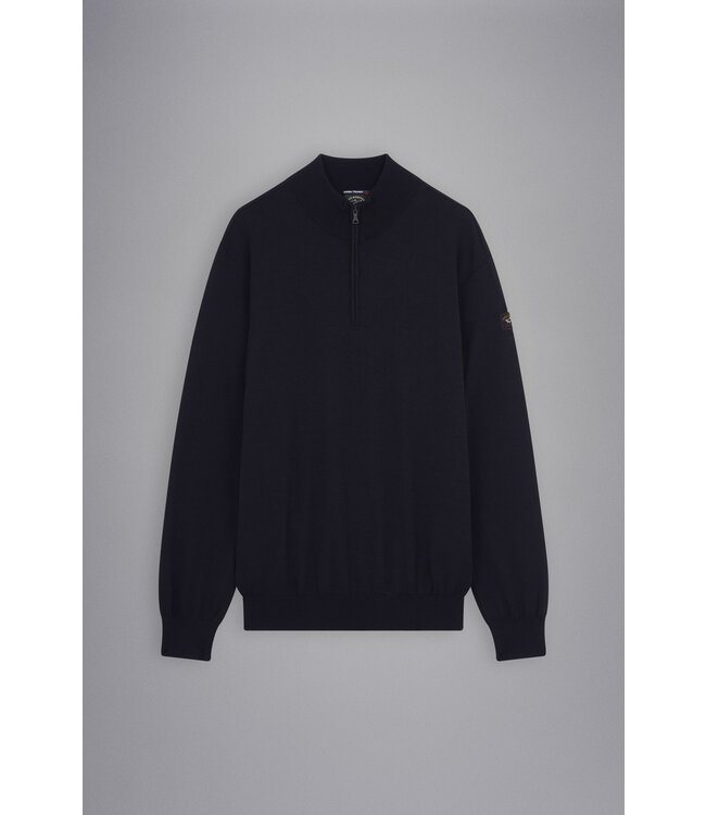 merino wollen zip trui marine