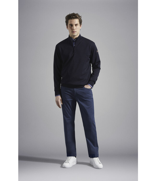 merino wollen zip trui marine