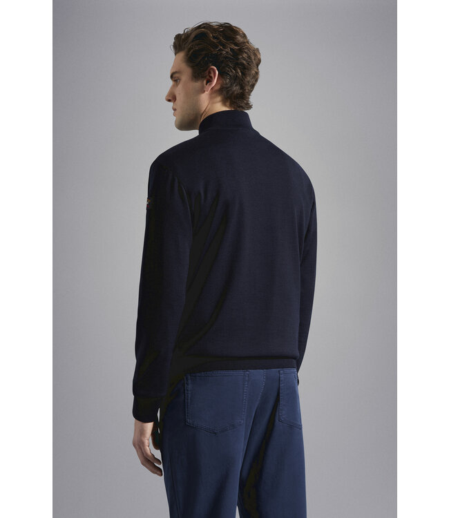 merino wollen zip trui marine