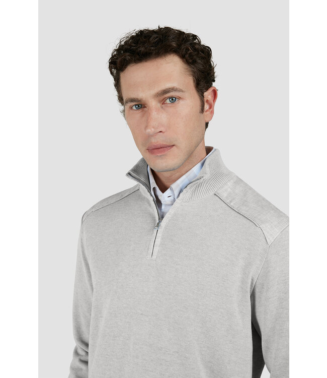 fresco katoenen zip trui lichtgrijs