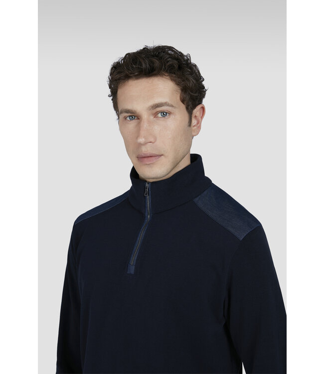 merino wollen zip trui marine