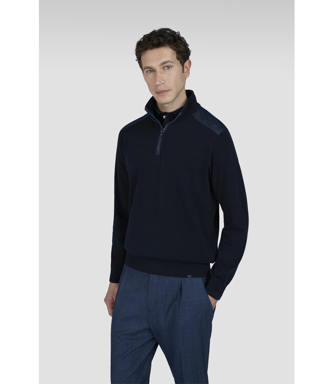 merino wollen zip trui marine