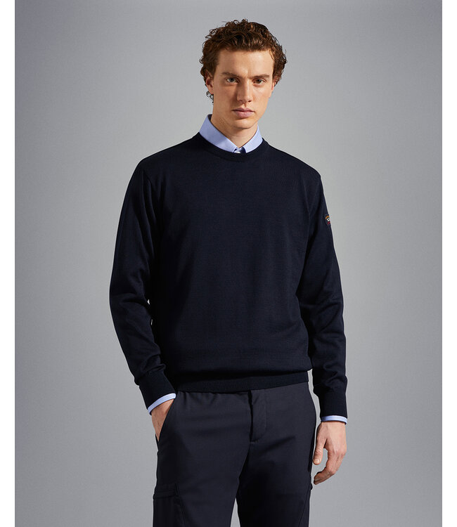 merino wollen ronde hals trui marine