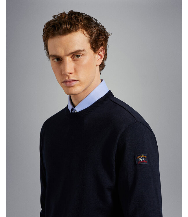 merino wollen ronde hals trui marine