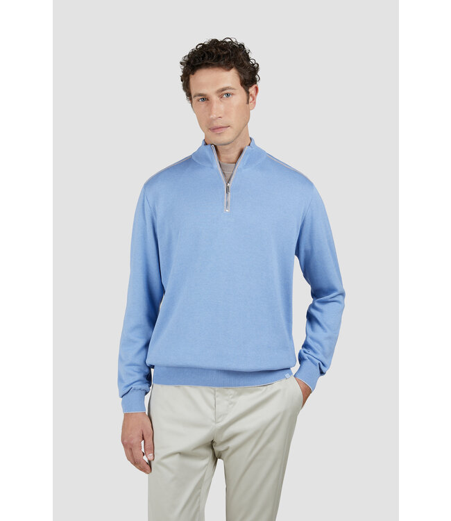 katoen cashmere zip trui lichtblauw