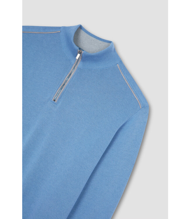 katoen cashmere zip trui lichtblauw