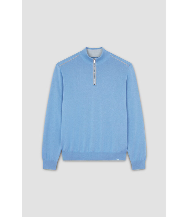 katoen cashmere zip trui lichtblauw