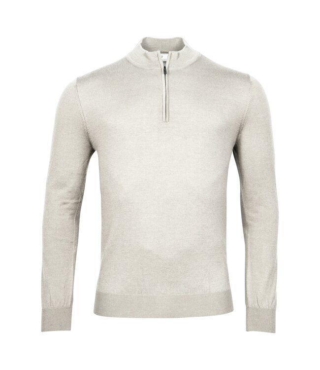 merino wollen half zip trui lichtgrijs