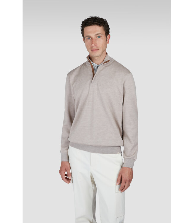 wollen zip trui met Alcantara® details beige