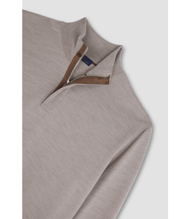 wollen zip trui met Alcantara® details beige