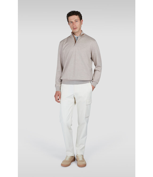 wollen zip trui met Alcantara® details beige