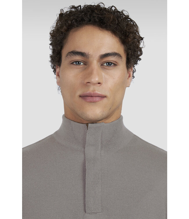 wollen zip trui met Alcantara® details lichtgrijs