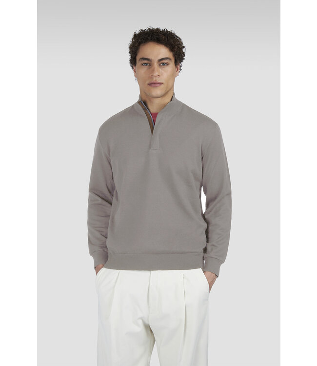 wollen zip trui met Alcantara® details lichtgrijs