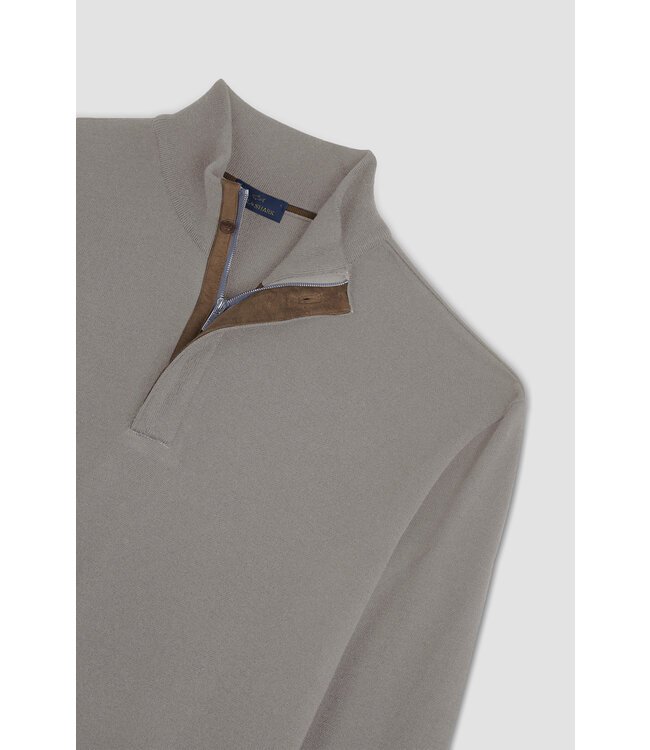 wollen zip trui met Alcantara® details lichtgrijs
