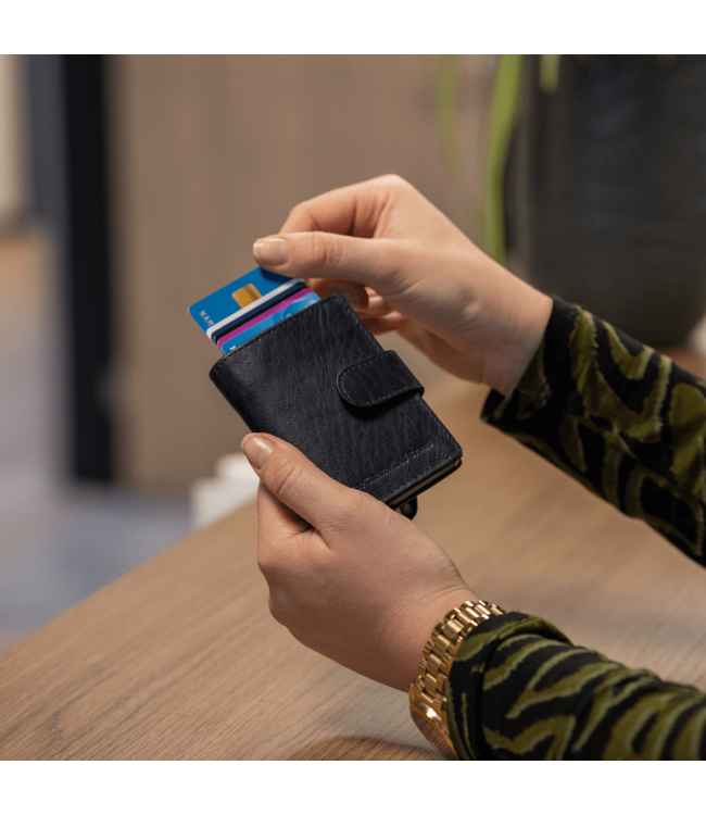 leren pashouder Prague marine