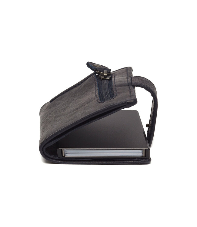 leren pashouder Prague marine