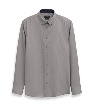 Bugatti modern fit overhemd taupe print