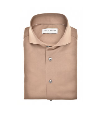 John Miller slim fit jersey overhemd zand