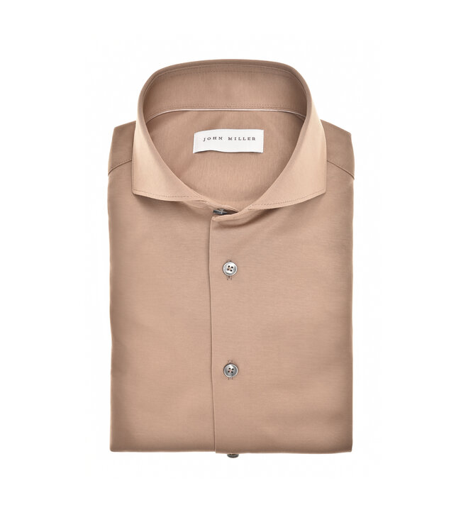 slim fit jersey overhemd zand