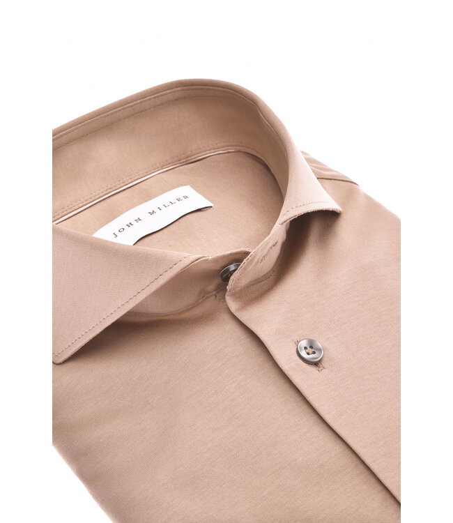 slim fit jersey overhemd zand