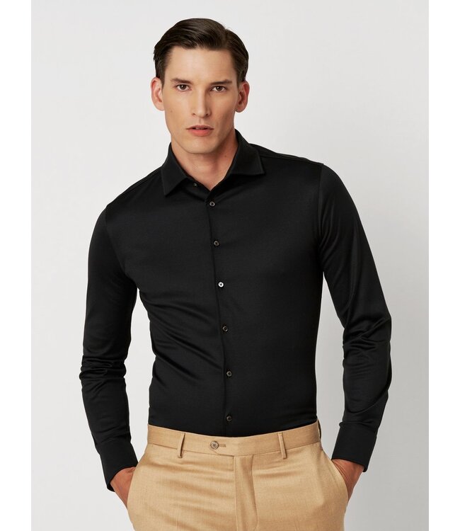 two-ply jersey overhemd zwart