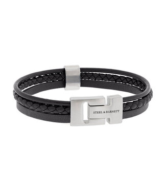 Steel & Barnett Casual Cole leren armband zwart Steel & Barnett Casual Cole leren armband zwart