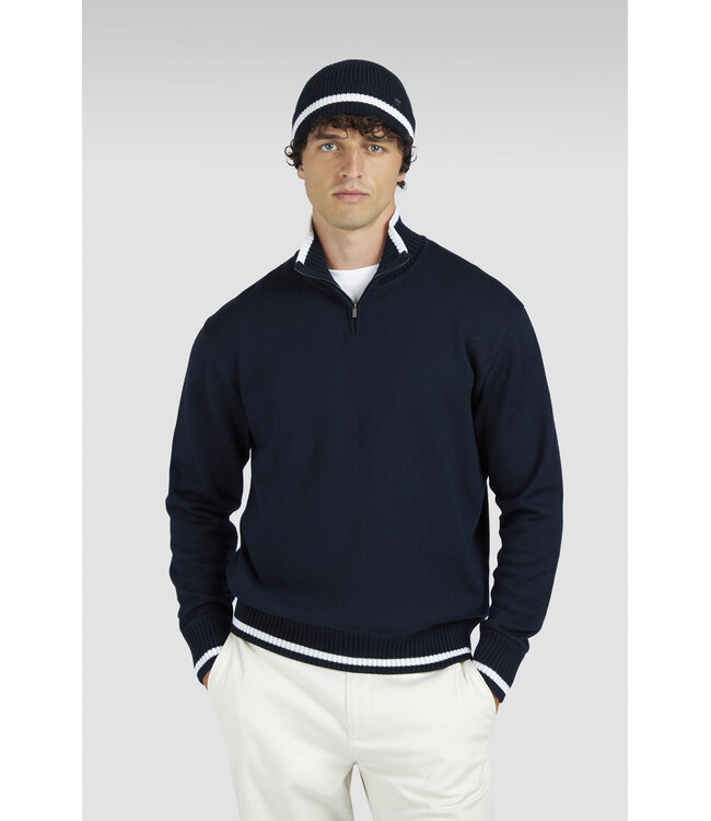 wollen half zip trui marine