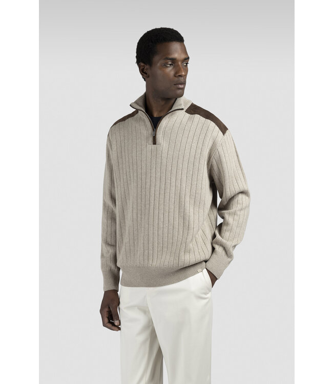 wol cashmere half zip trui beige